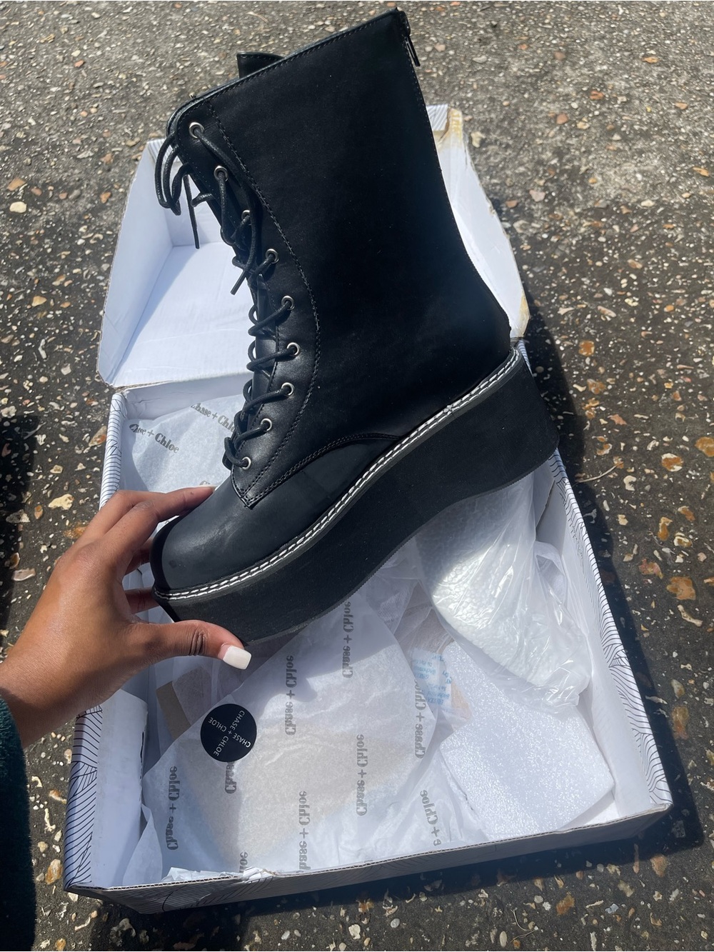 Chase + Chloe Black Platform Lace-Up Combat Boots